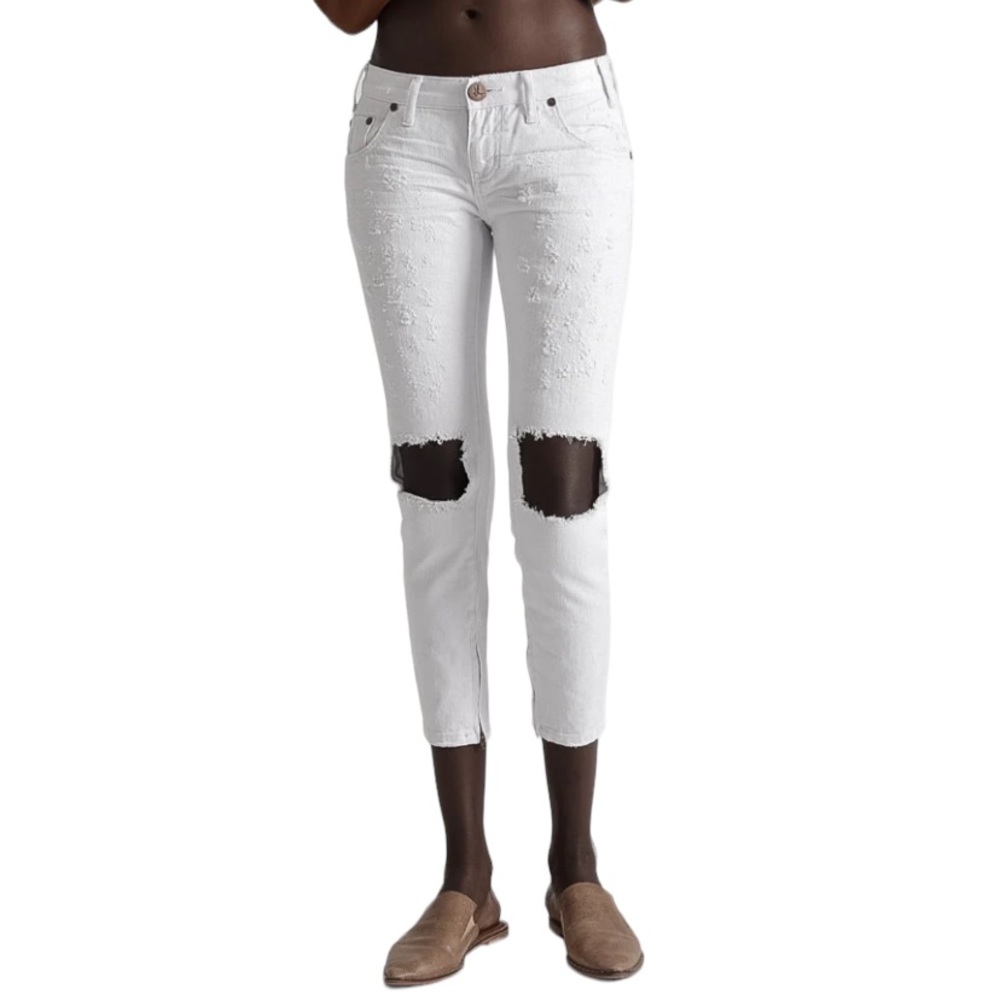 One Teaspoon Low Rise Distressed “Freebirds” White Denim